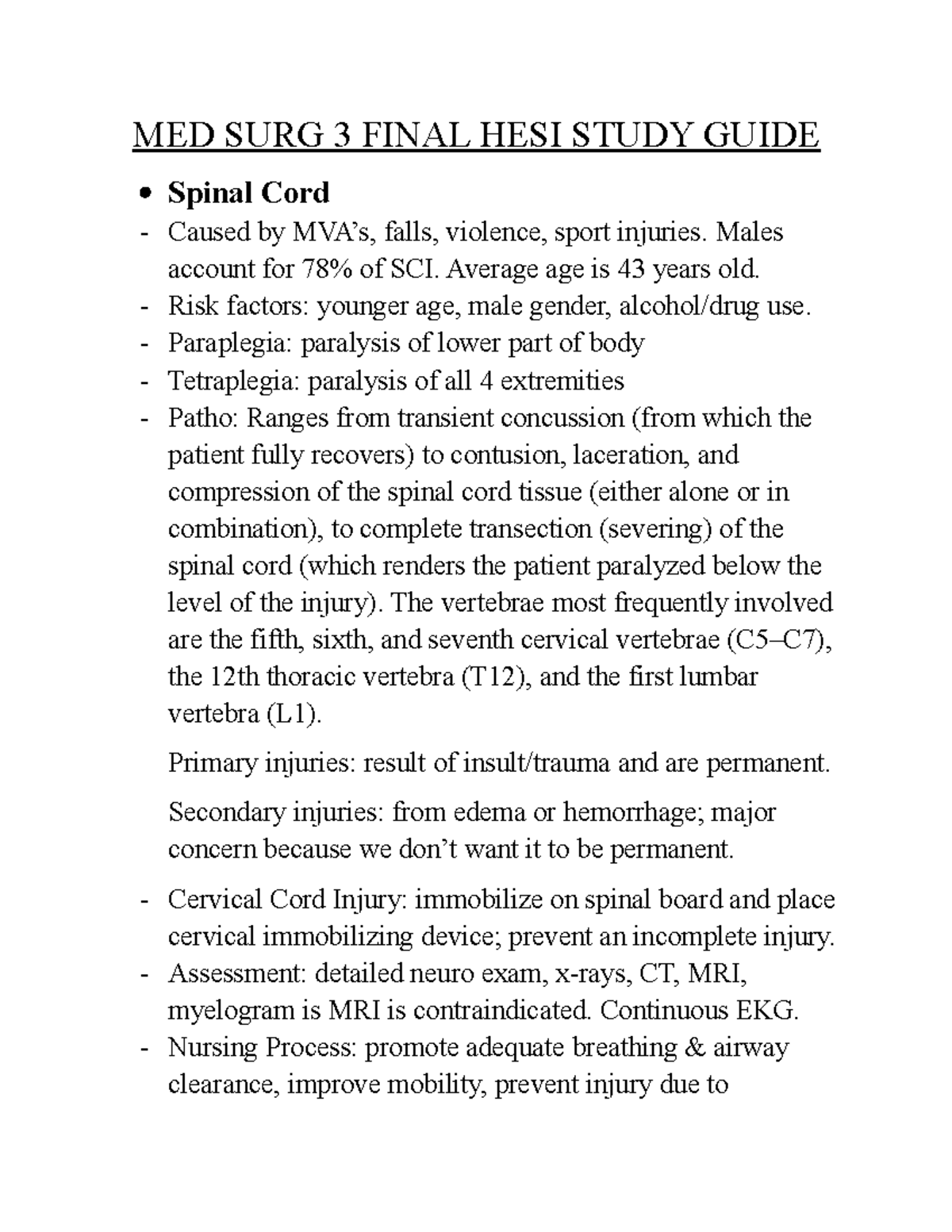 MED SURG 3 Final HESI Study Guide: Key Concepts & Critical Points - Studocu