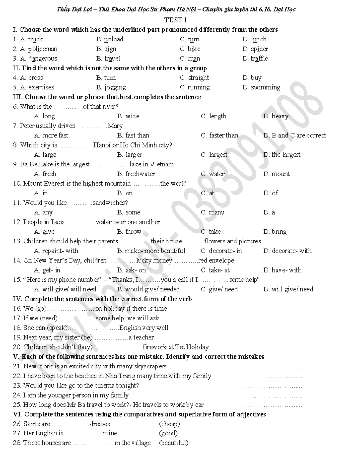 TEST 1 - Practice Test for 6th Grade Students - Studocu
