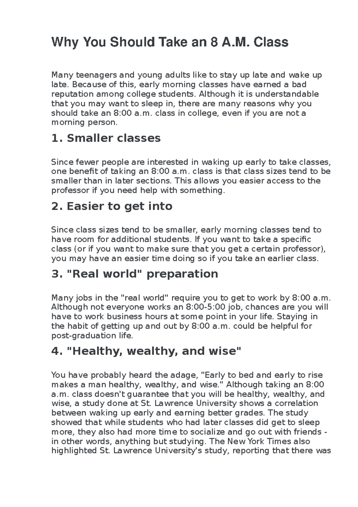 Benefits of Taking an 8 A.M. Class in College - Studocu