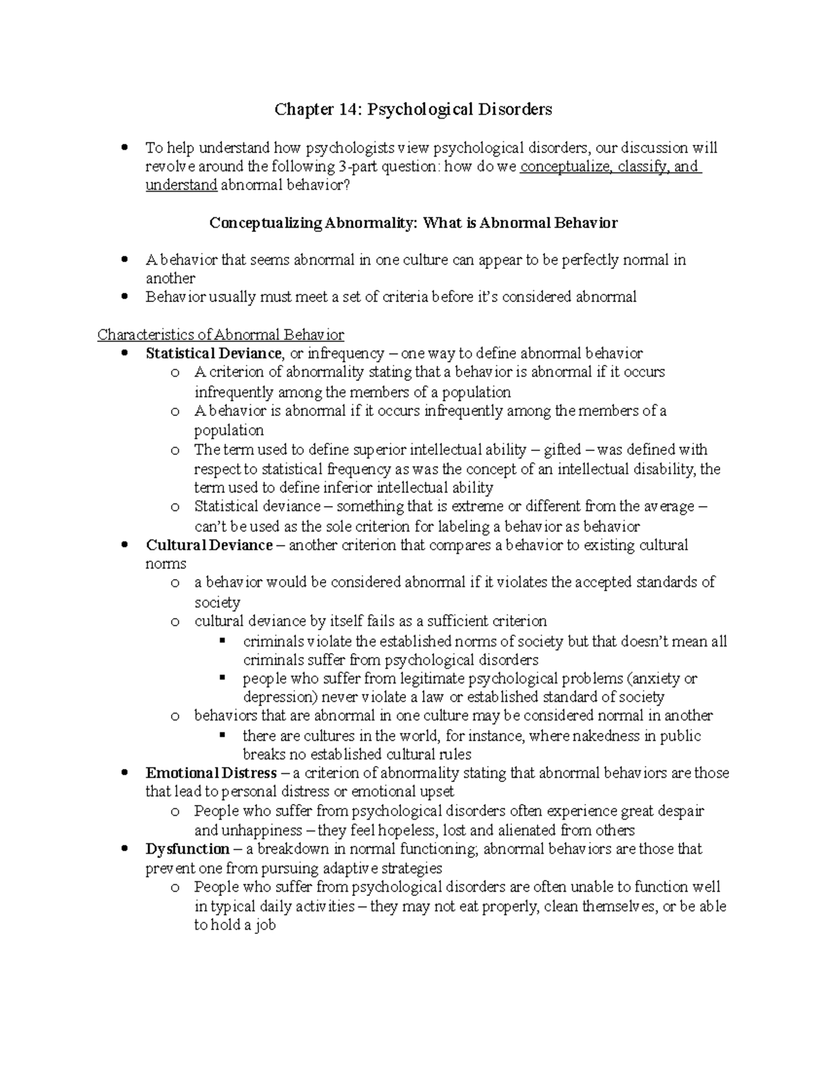 Ch 14 Psychology: Understanding Abnormal Behavior & Disorders - Studocu