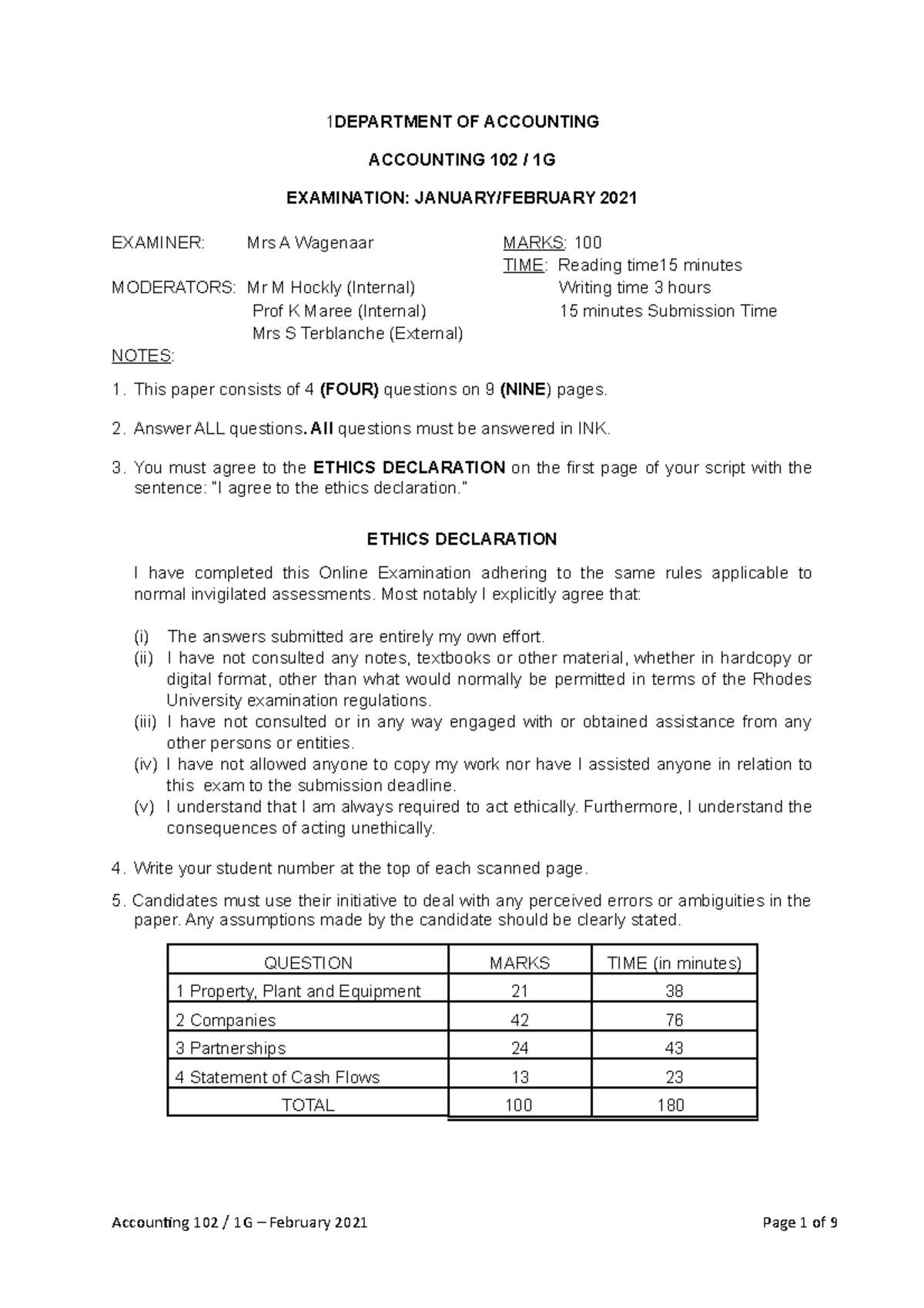 ACC 102: Accounting Final Exam Paper - Jan/Feb 2021 - Studocu
