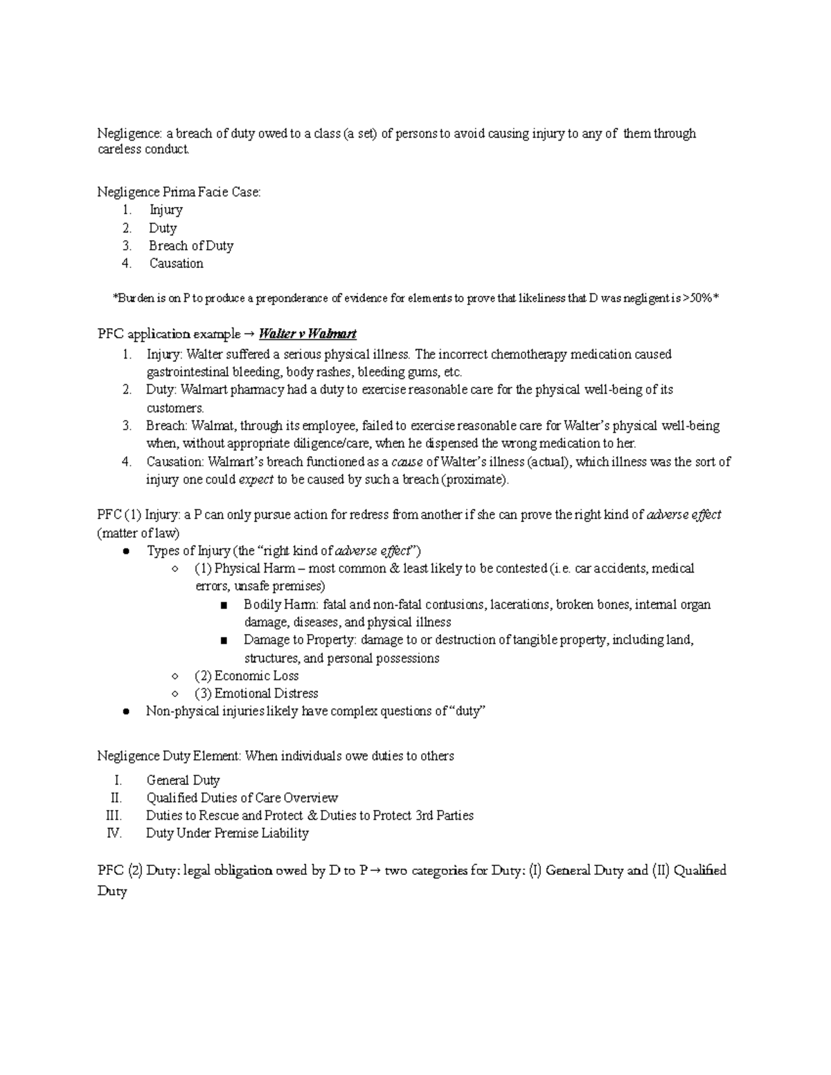 Negligence Tort Law Outline: Key Principles & Case Examples - Studocu