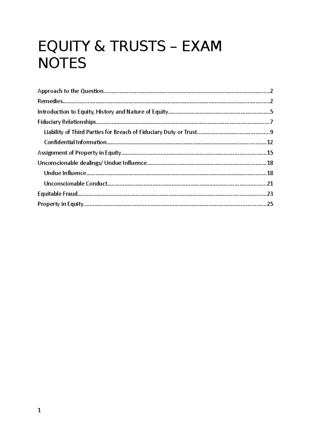 Equity & Trusts - Comprehensive Exam Notes for Law 301 - Studocu