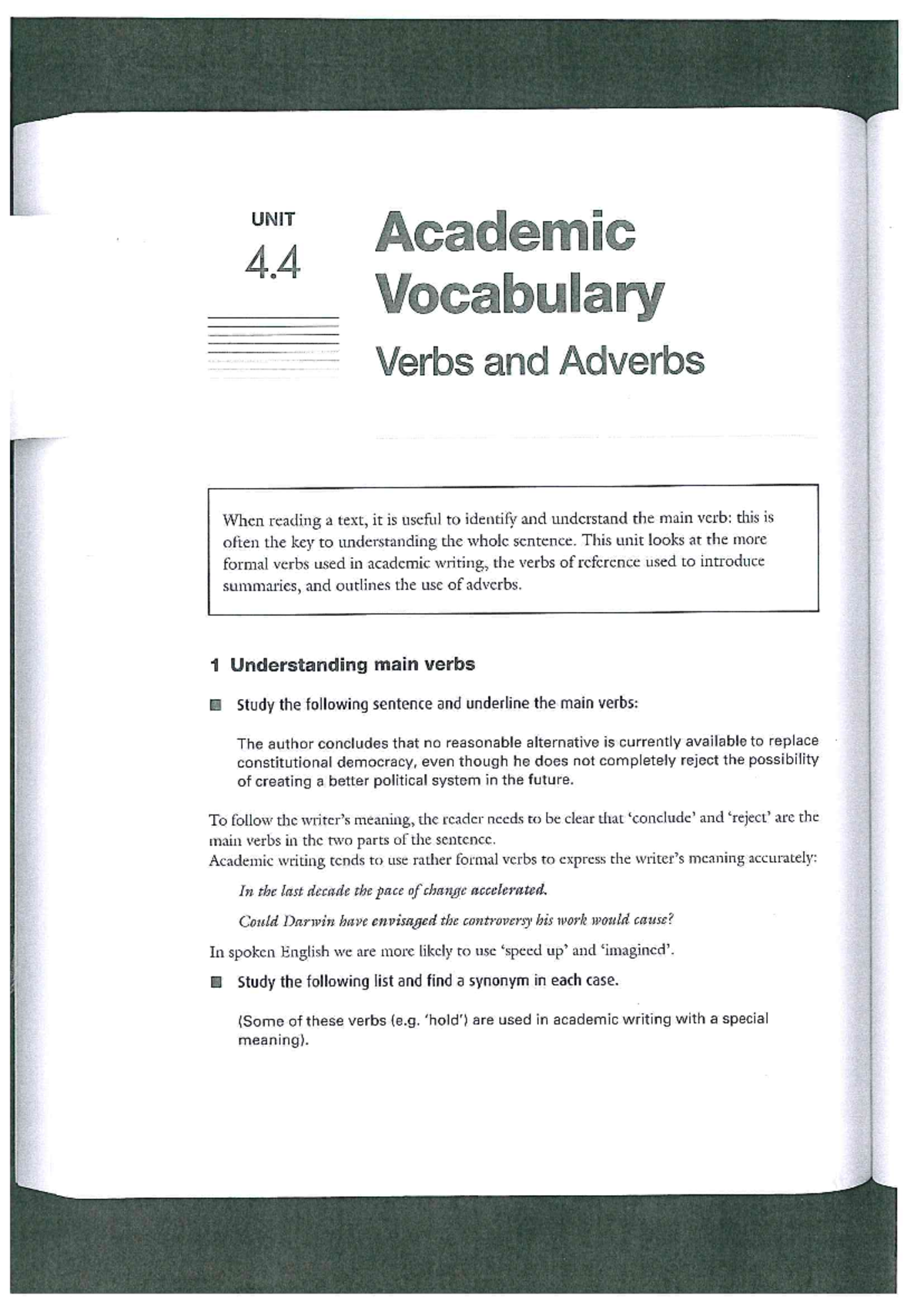 Academic Vocabulary 4.4: Verbs and Adverbs for Writing - Studocu