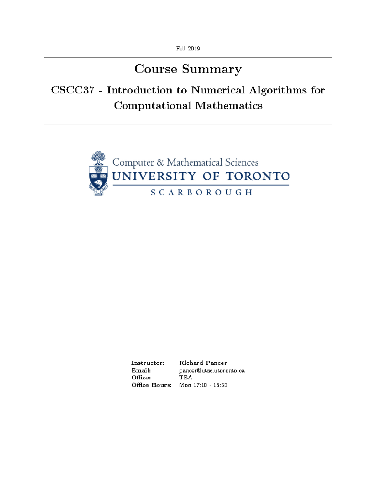 CSCC37 Fall 2019 - Numerical Algorithms & Floating Point Arithmetic ...