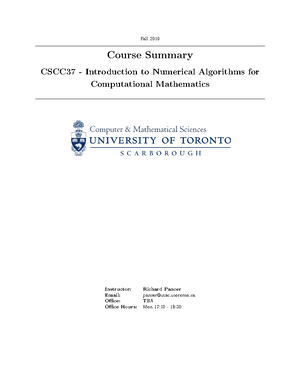 CSCC37 - University of Toronto, Scarborough Fall CSCC CSCC37 