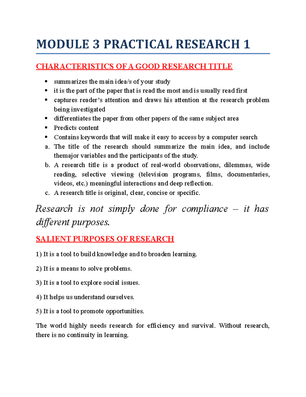 Practical Research 1 - Module 3 (2021) Overview & Key Insights - Studocu