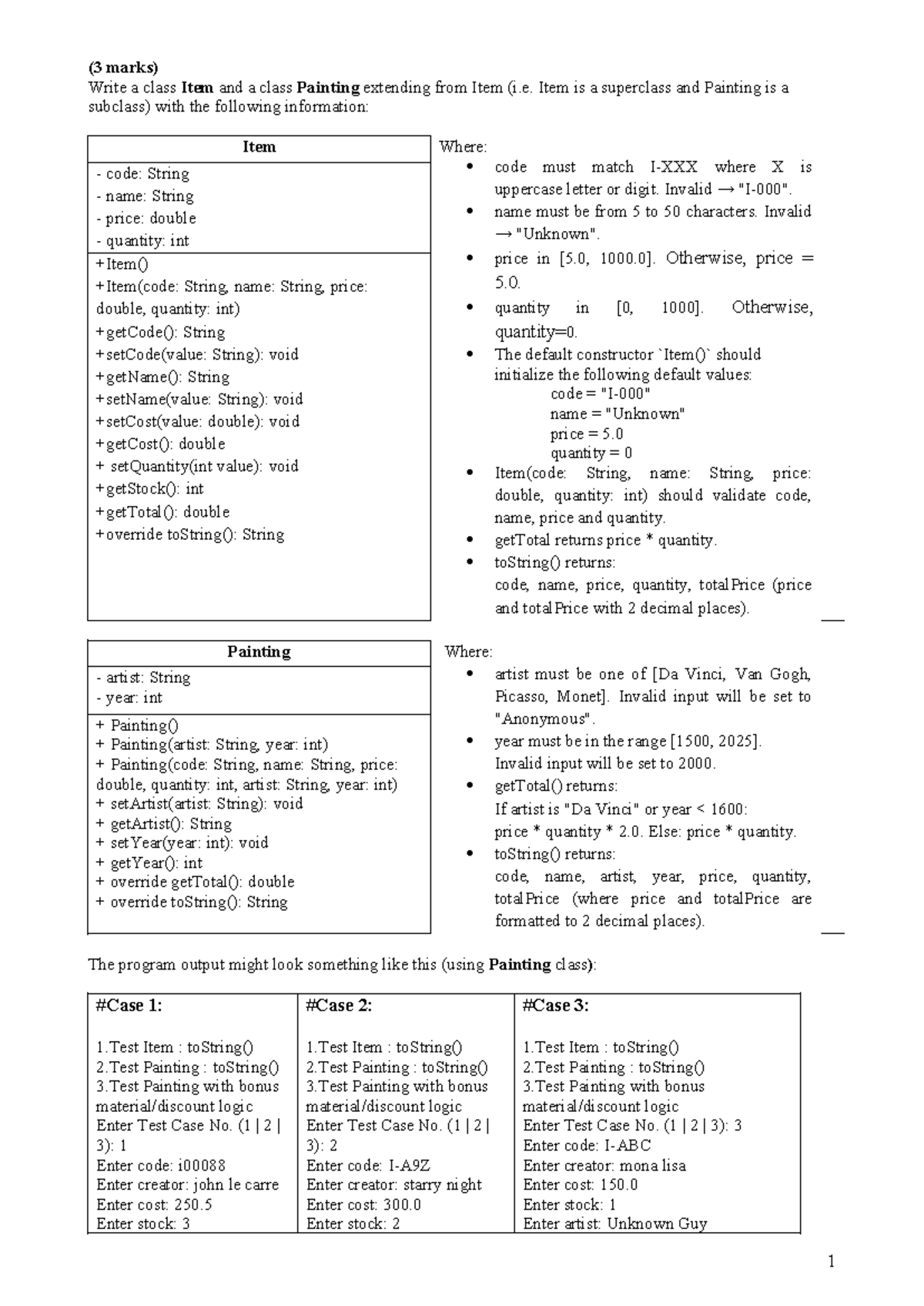 Q2 - Programming Assignment on Item and Painting Classes (PRO192) - Studocu