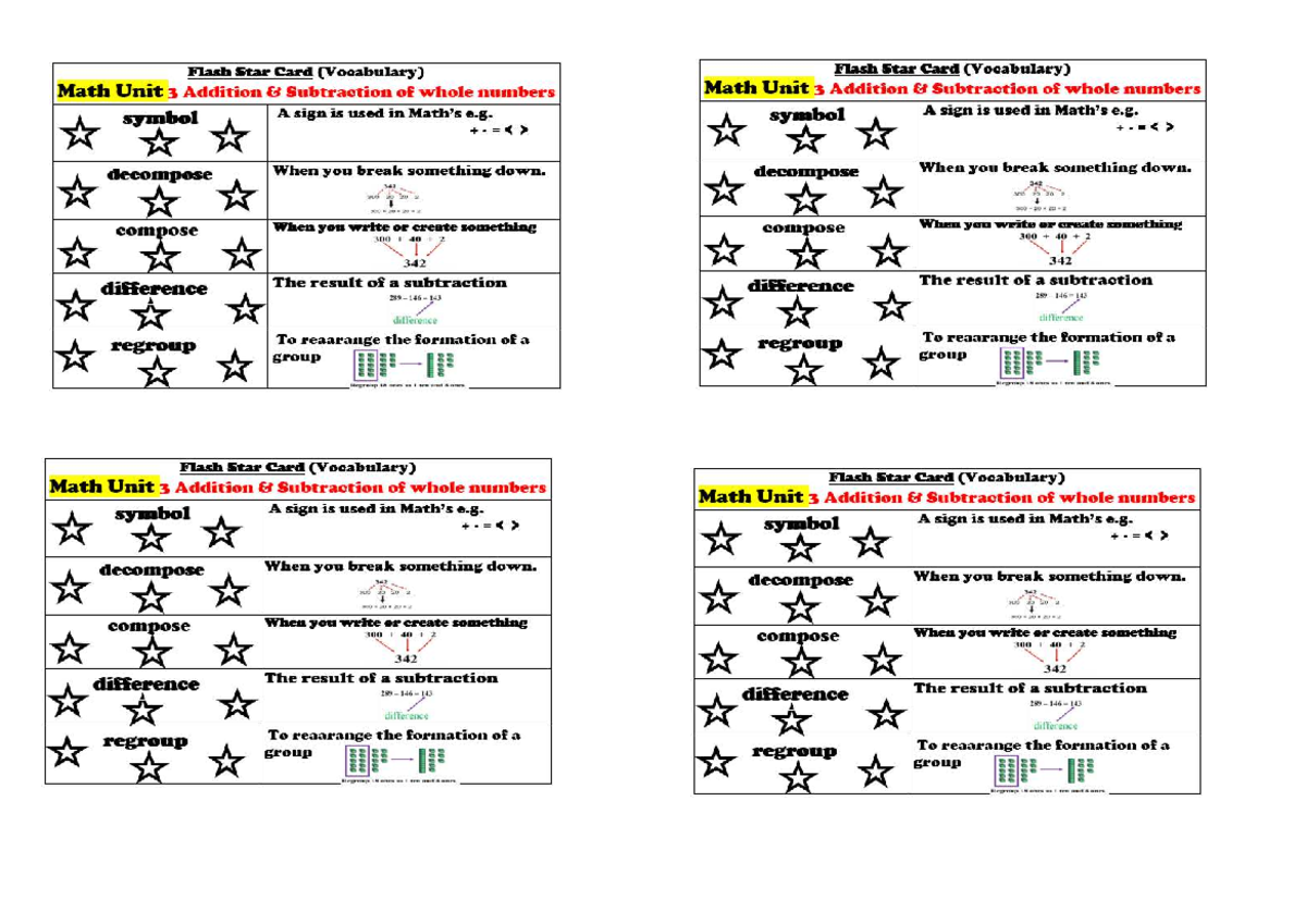Unit 3 Flash Star Card: Vocabulary for 3rd Grade Math - Studocu