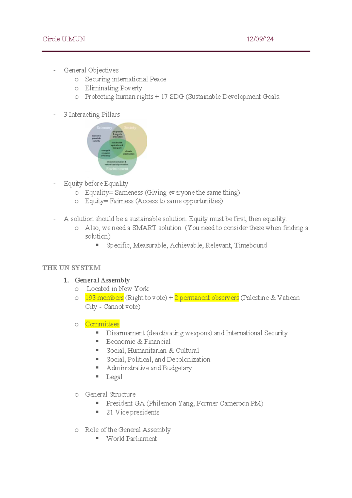 Circle U MUN: Key Objectives for Securing Peace & Equity - Studocu