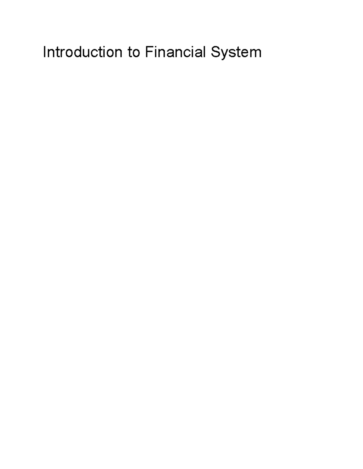 FIN 101: Lecture 1 - Introduction to the Financial System - Studocu