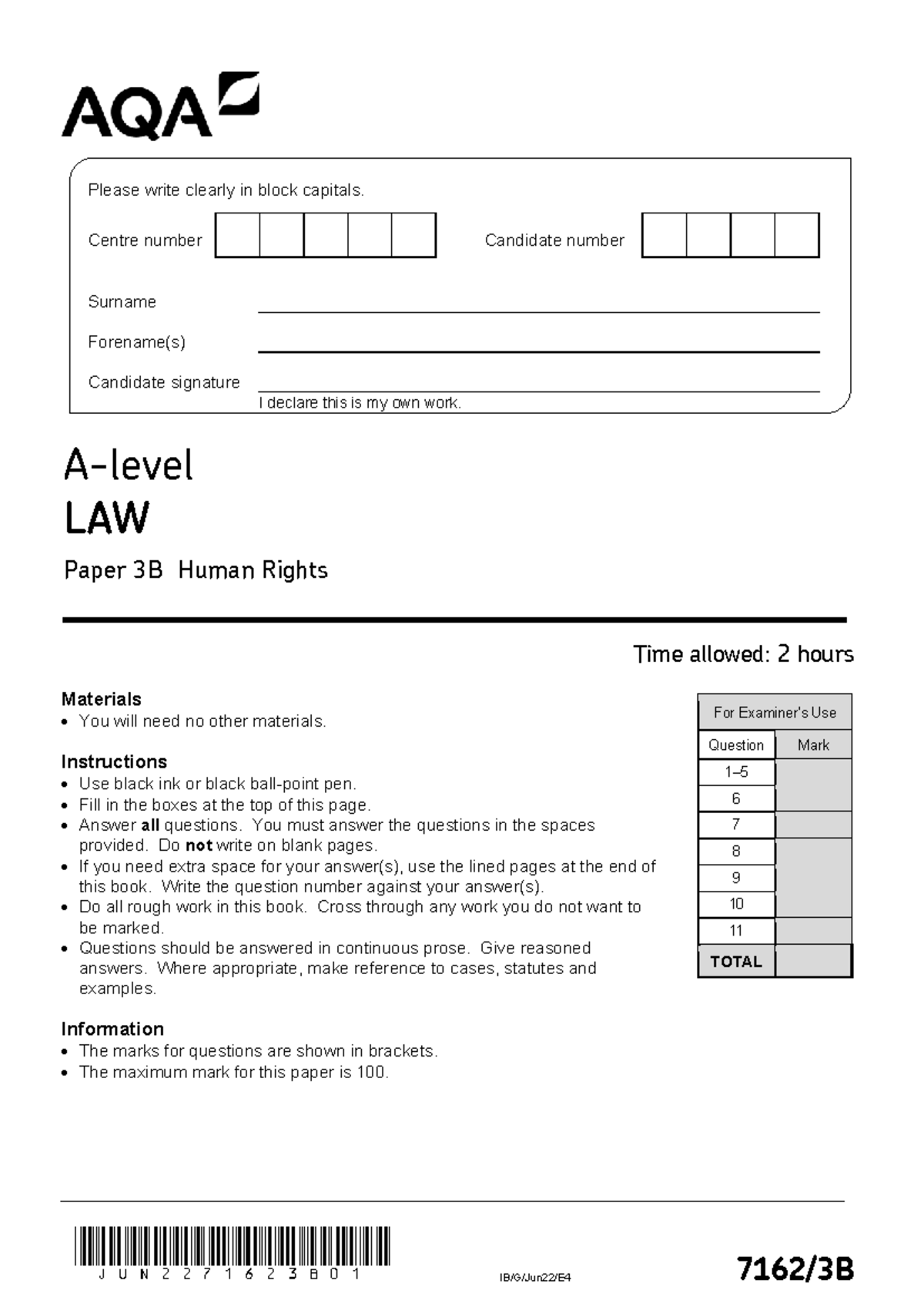 Human Rights LAW Paper 3B Exam Guidelines and Questions - Studocu