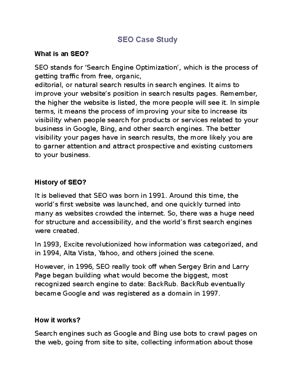 SEO Case Study - case - SEO Case Study What is an SEO? SEO stands for ...