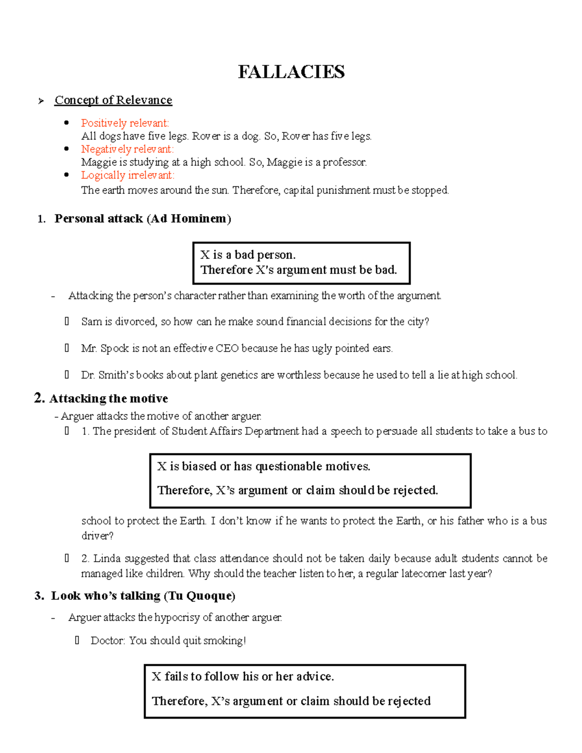 Critical-Thinking Summary for Final Exam - Fallacies and Evidence - Studocu