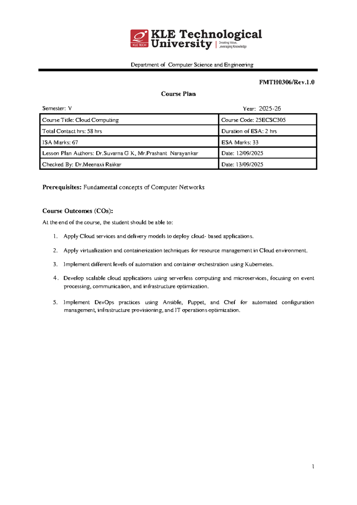 Cloud Computing Lesson Plan - 25ECSC305 - Studocu