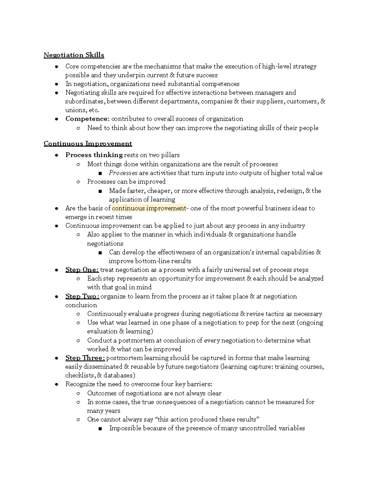 Negotiation Skills and Continuous Improvement Strategies in JMM 465 ...