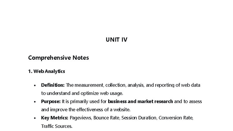 WSMA UNIT IV: Comprehensive Web Analytics & Mining Notes - Studocu