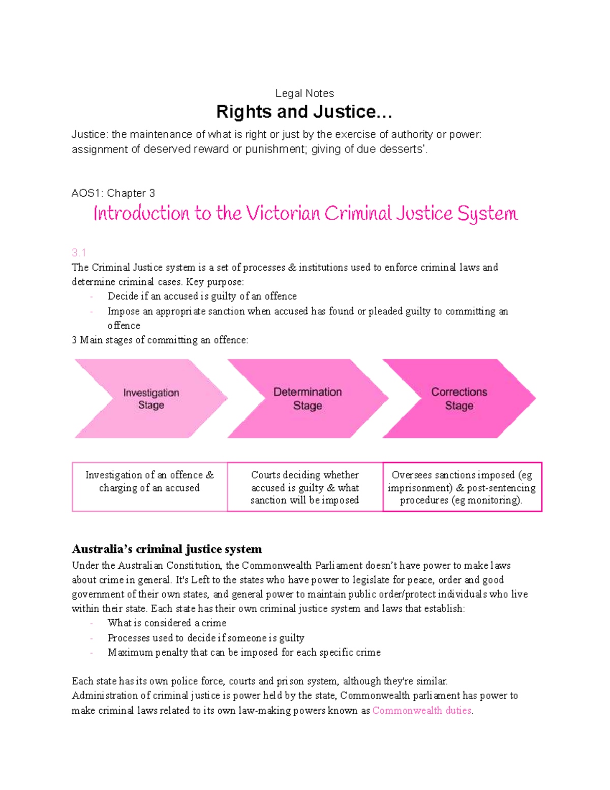 Legal Notes AOS1: Chapter 3 Overview of the Victorian Criminal Justice ...