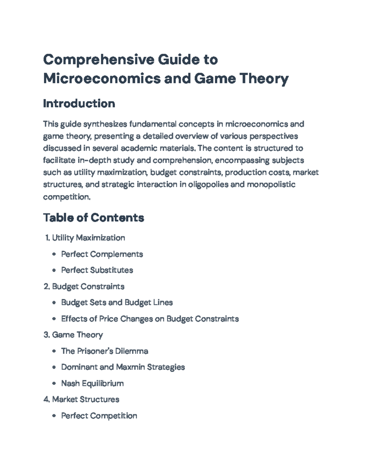 Comprehensive Study Notes on Microeconomics & Game Theory (ECO 101 ...