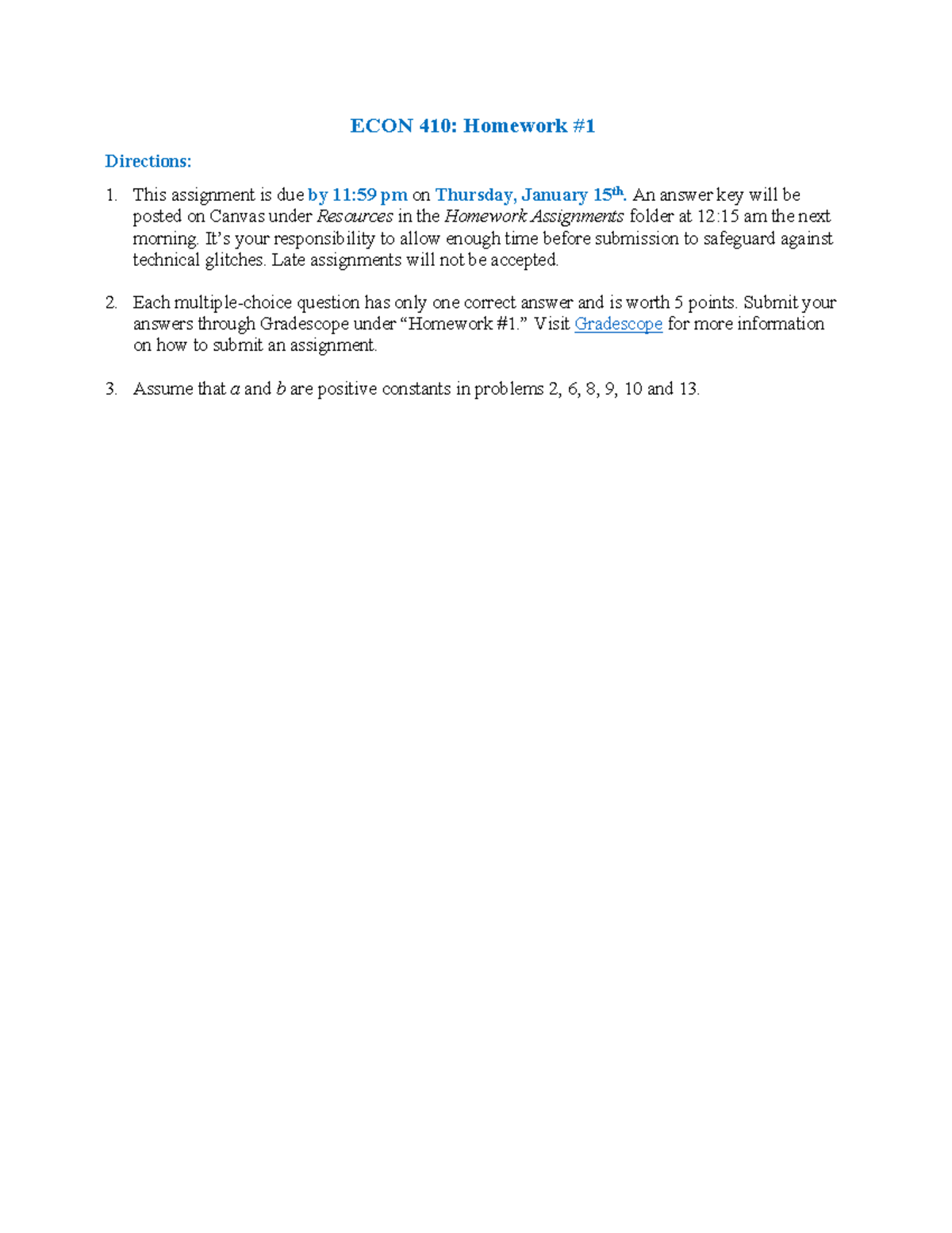 ECON 410: Homework #1 Instructions for Spring 2026 - Studocu