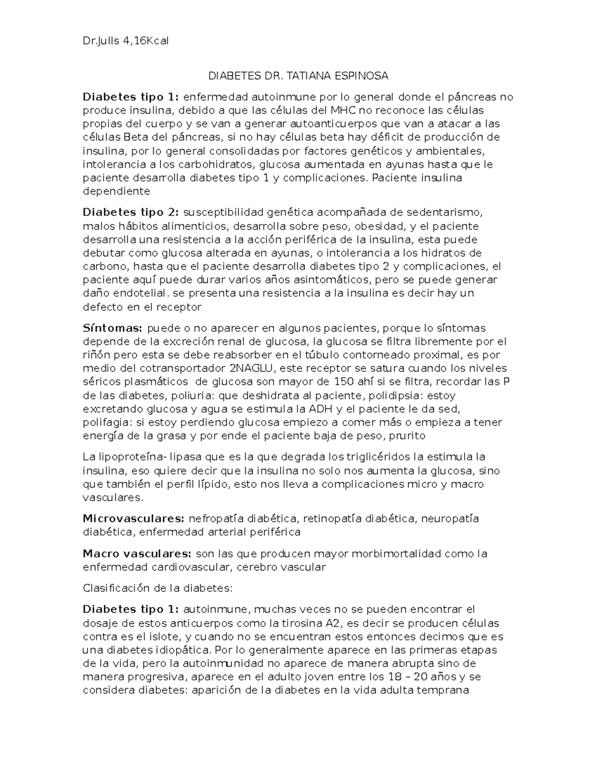 Notas de Diabetes para el DR. Tatiana Espinosa 4.16 Kcal - Document Preview