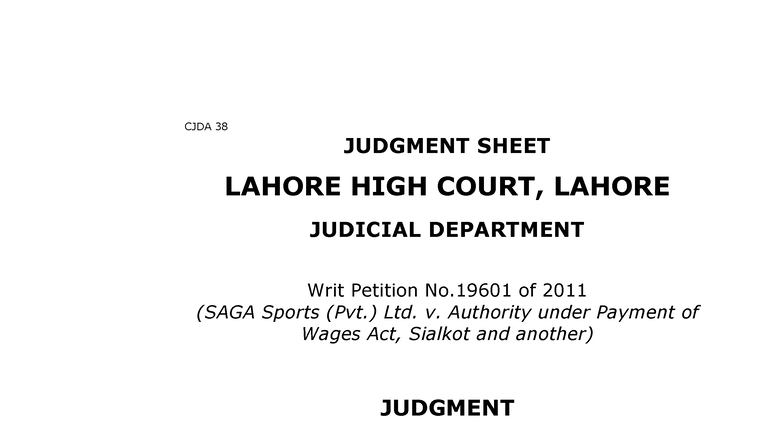 CJDA 38 JUDGMENT SHEET: SAGA Sports v. Authority (W.P. 19601/2011 ...