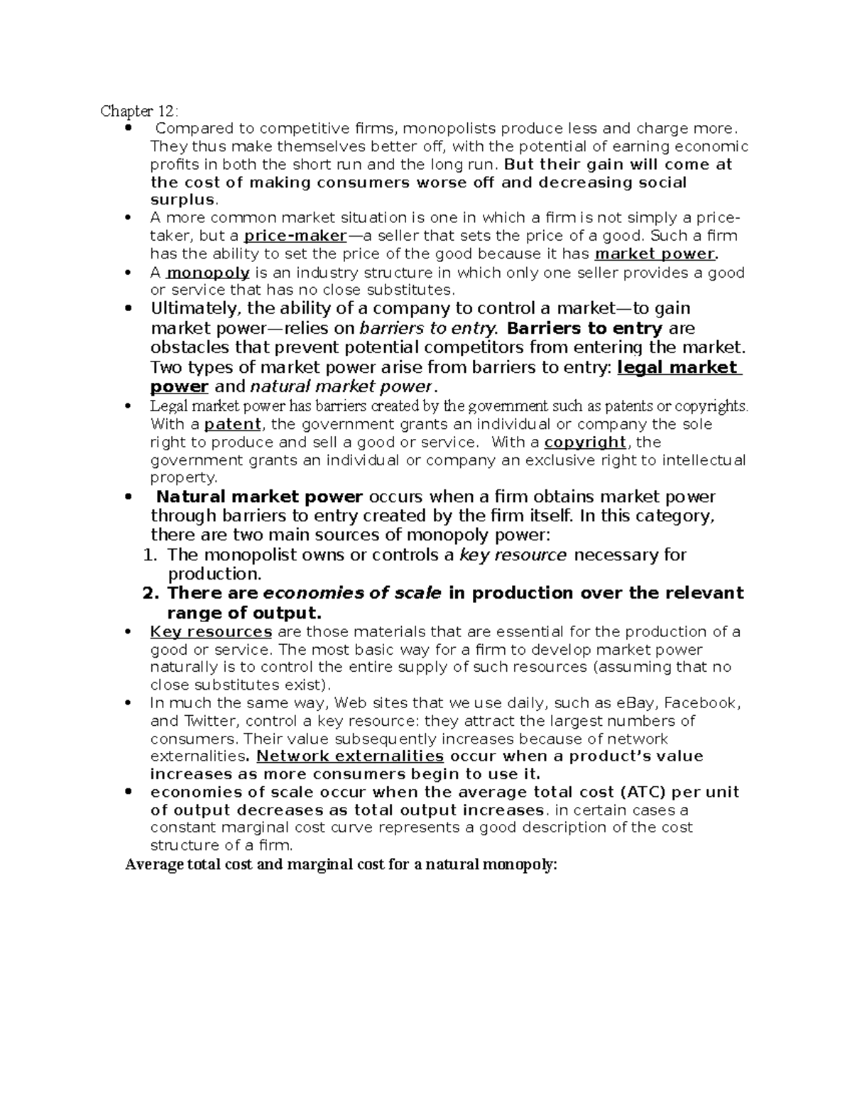 Econ 202 chapter 12 notes - Chapter 12: Compared to competitive firms ...