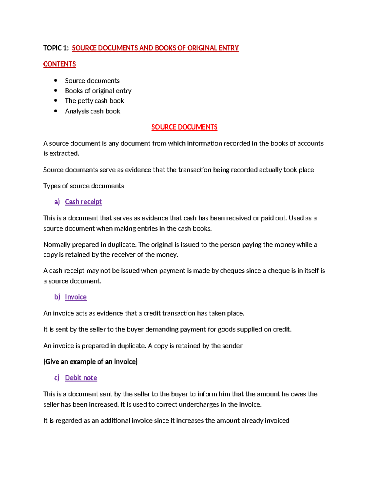 BST F4 Lesson Notes - Source Documents and Original Entry Books - Studocu