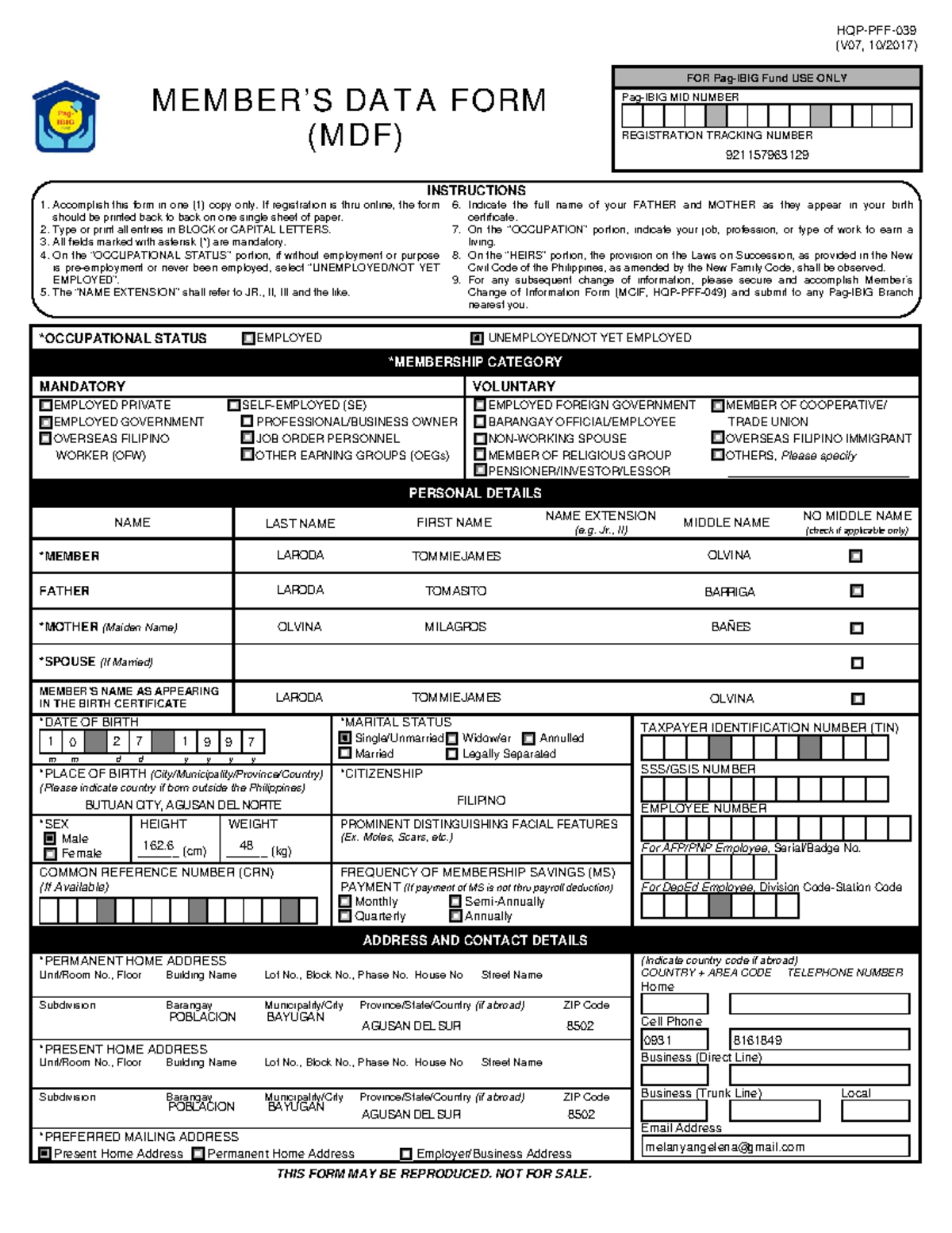 MDF - Member's Data Form for Pag-IBIG Fund Registration - Studocu