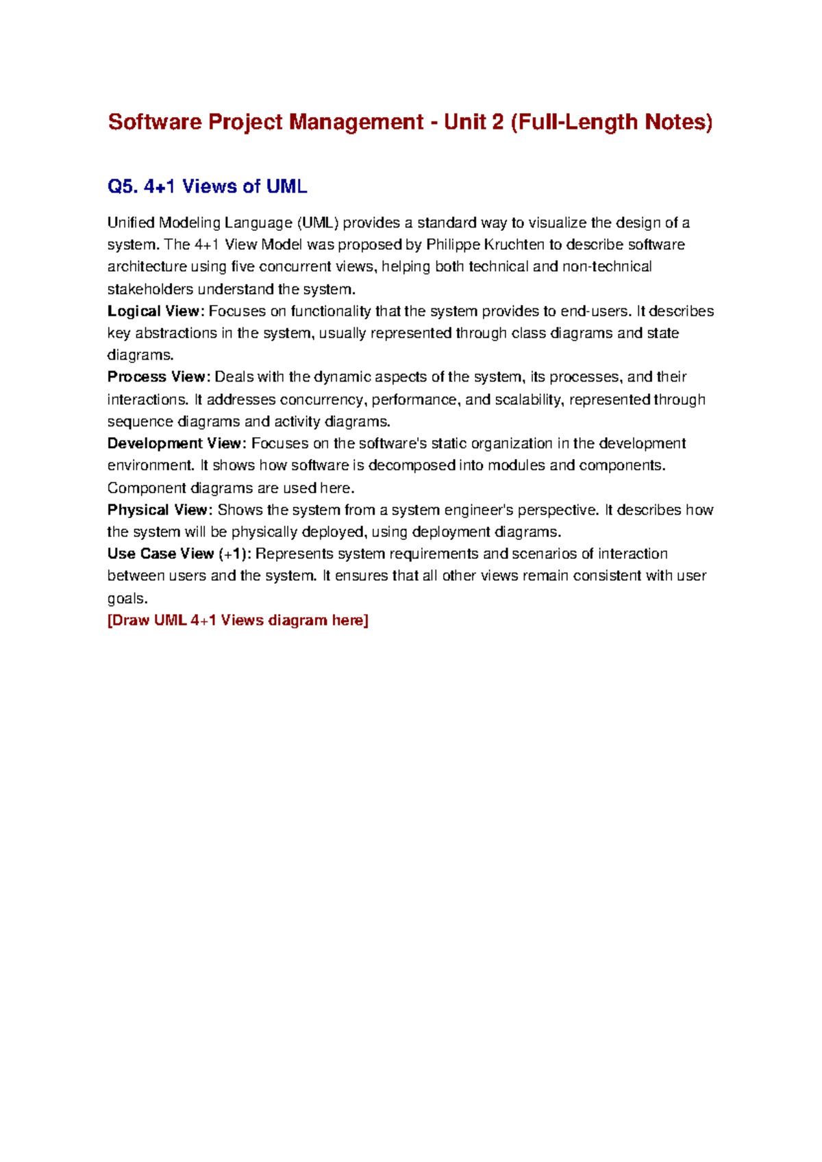 SPM Unit 2 Notes: UML Views & Economic Evaluation Techniques - Studocu