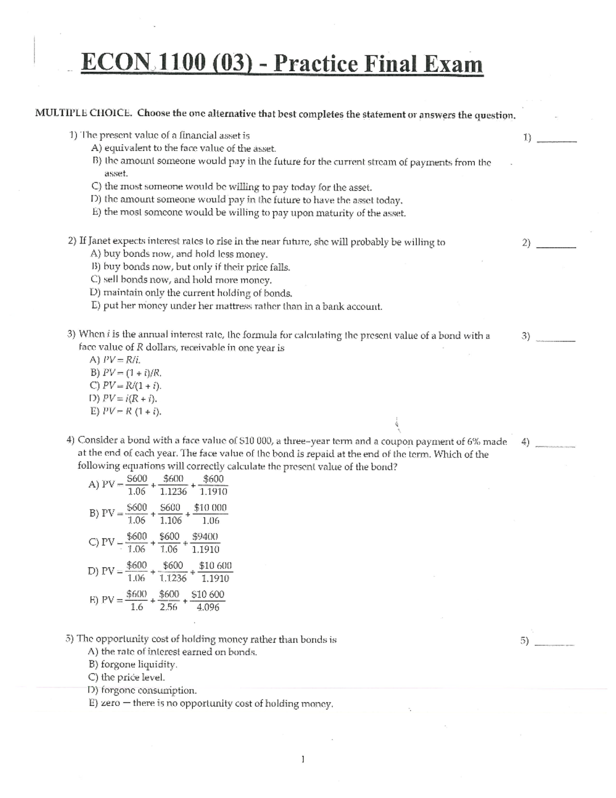 ECON 1110 (03) - Winter 2023 Practice Final Exam Review - Studocu