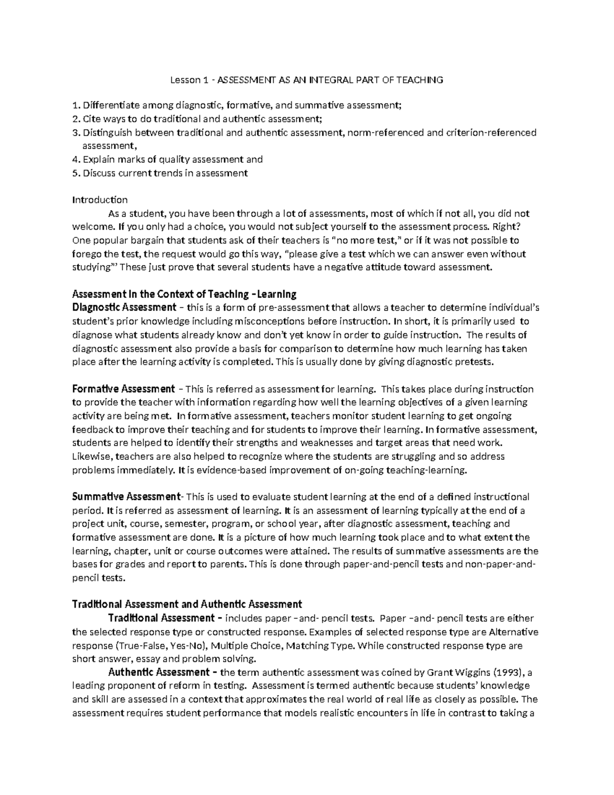 Assessment-AS-AN-Integral-Part-Of-Teaching-3-Lesson-Notes - Studocu