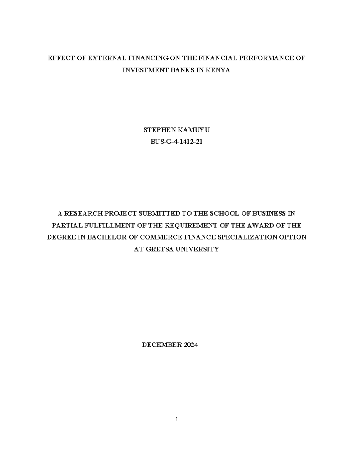 Research Project on External Financing & Financial Performance - HGHKG ...