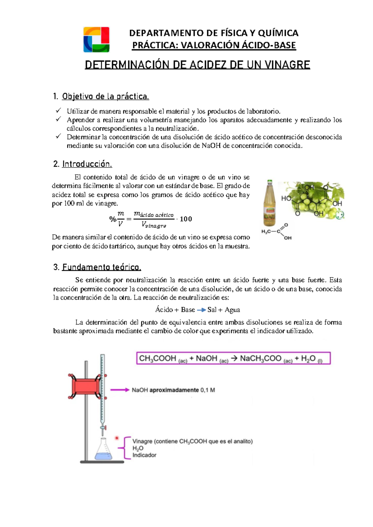 Valoración Ácido-Base: Determinación de Acidez en Vinagre 1 - Studocu