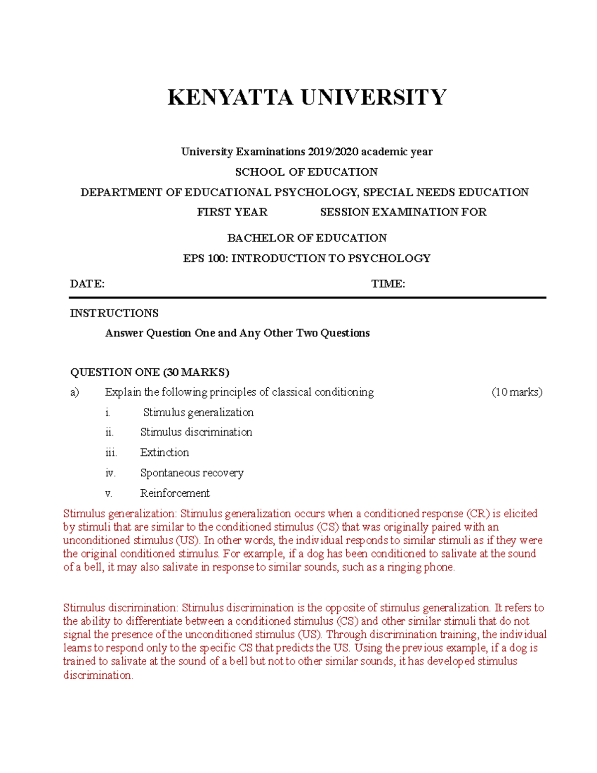 EPS 100 Final Exam Study Guide: Key Concepts in Psychology - Studocu