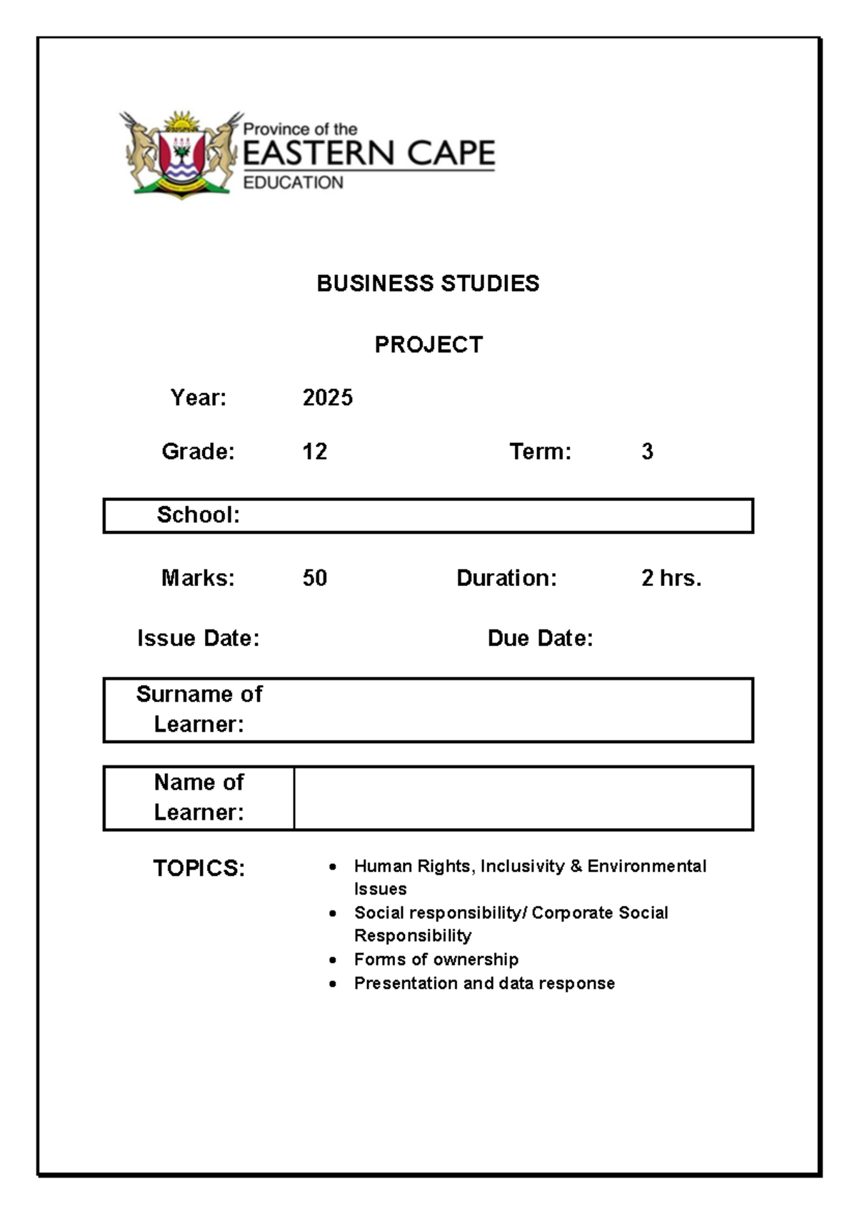 2025 BSTD Grade 12 Project: Corporate Social Responsibility in SA - Studocu