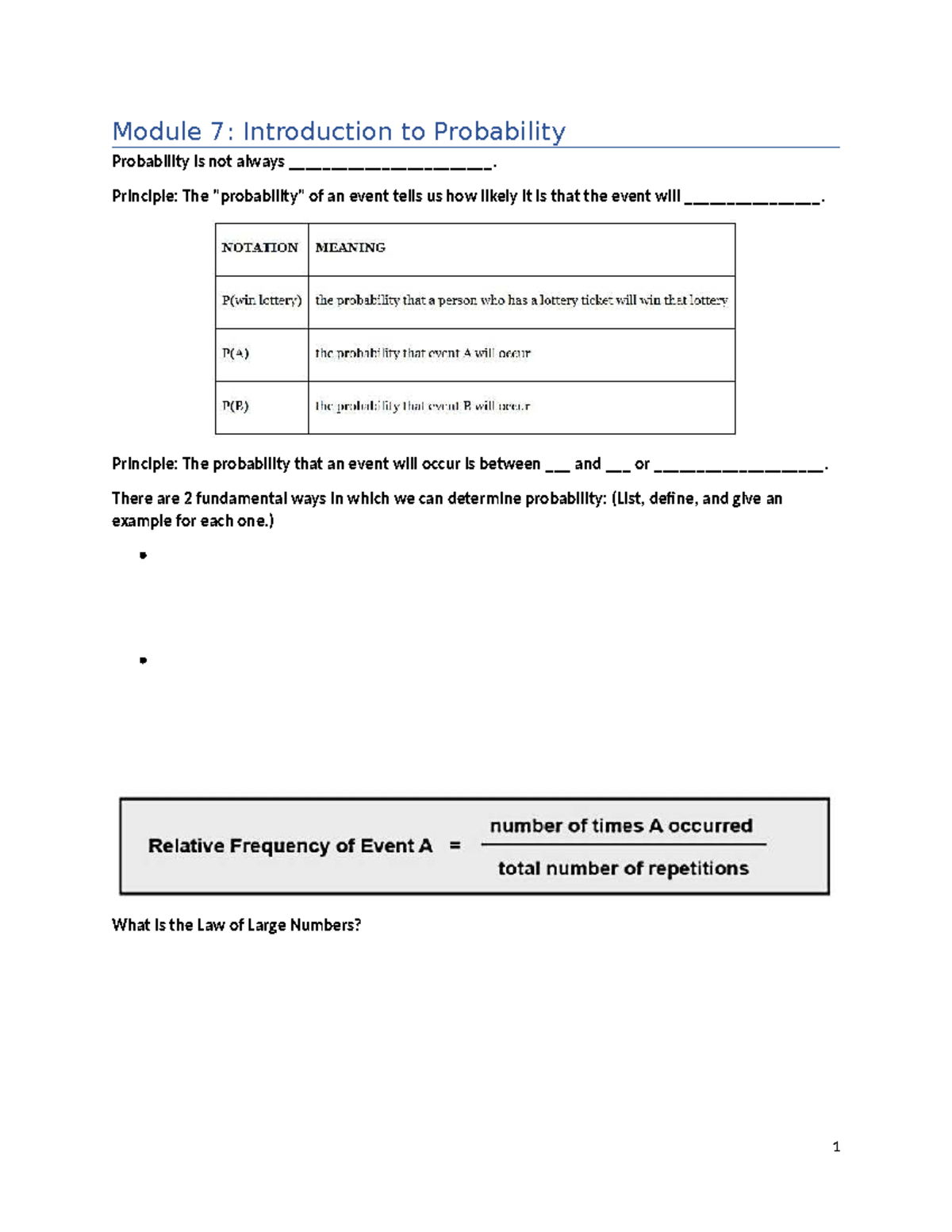 Modules 7-10: Guided Notes on Probability Concepts and Rules - Studocu