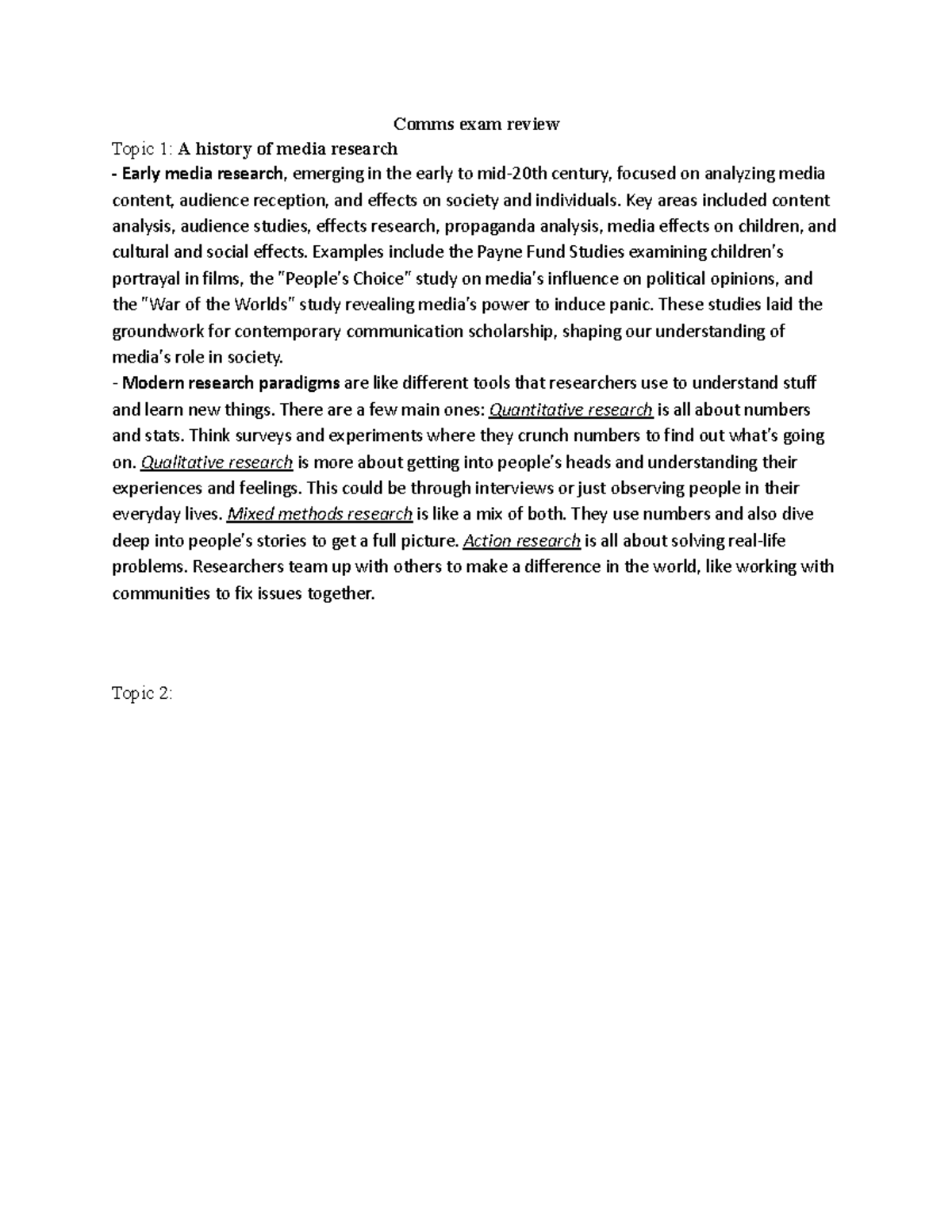 COMM 101 - Final Exam Review Notes on Media Research & Methods - Studocu