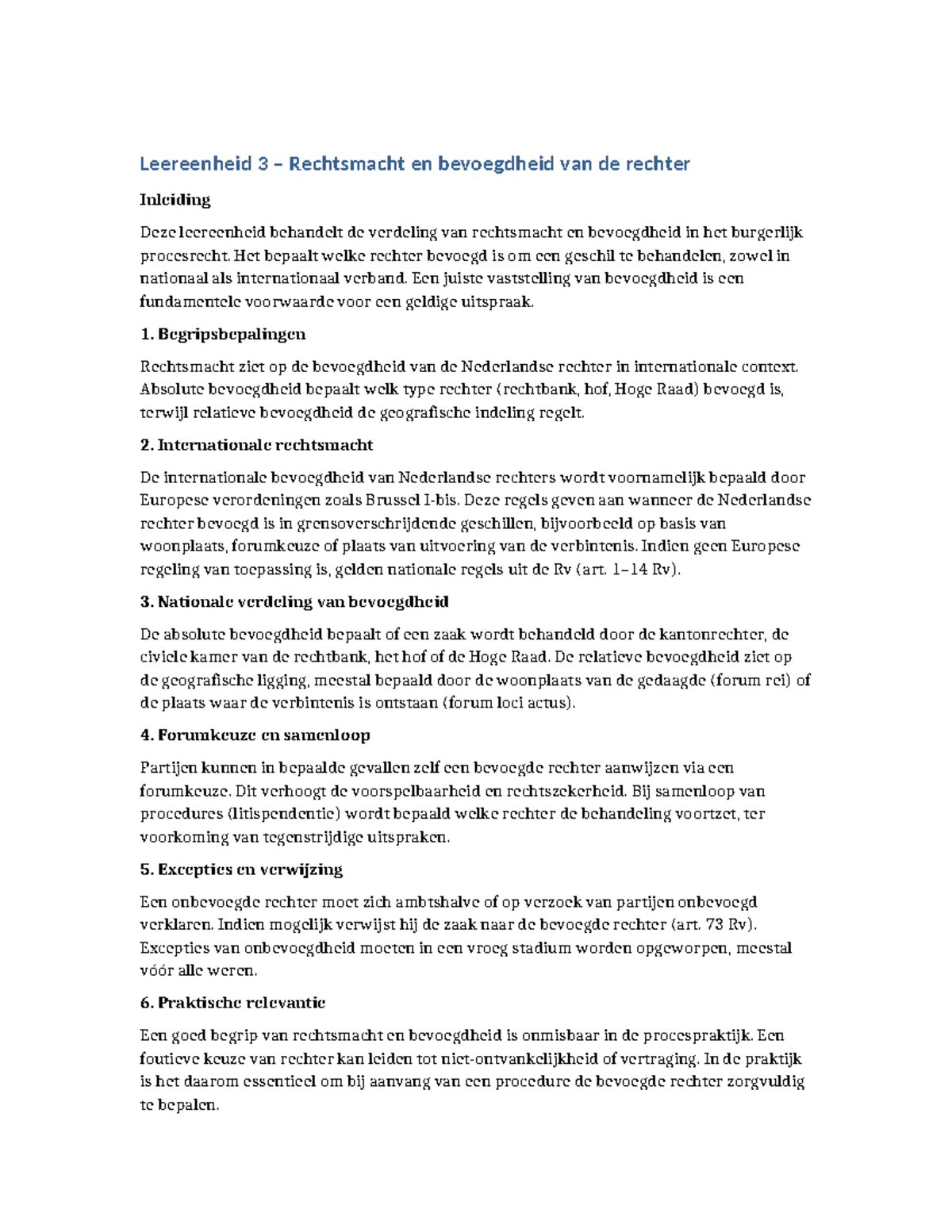 Leereenheid 3: Rechtsmacht en Bevoegdheid in Burgerlijk Procesrecht ...