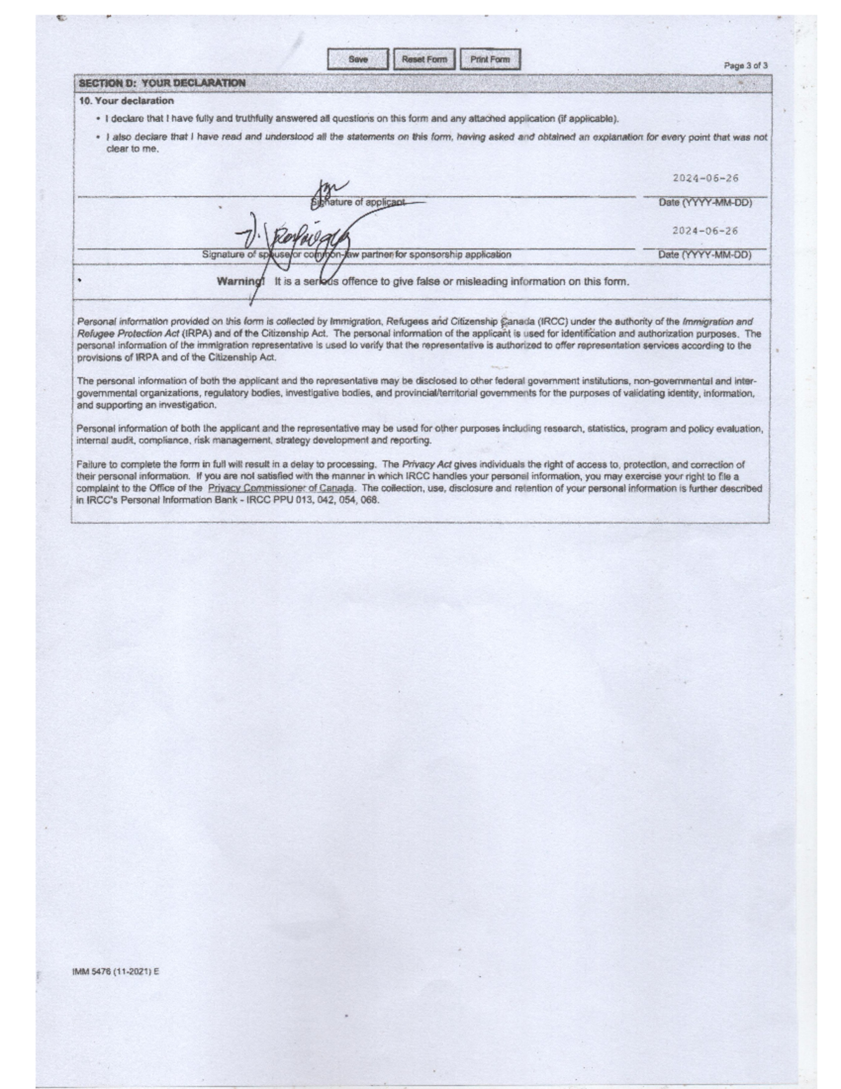 IMM 5476 E - Sponsorship Declaration Form Instructions and Information ...