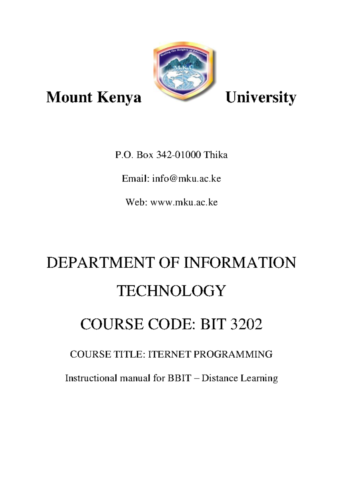 BIT3202 Internet Programming: Comprehensive Instructional Manual - Studocu