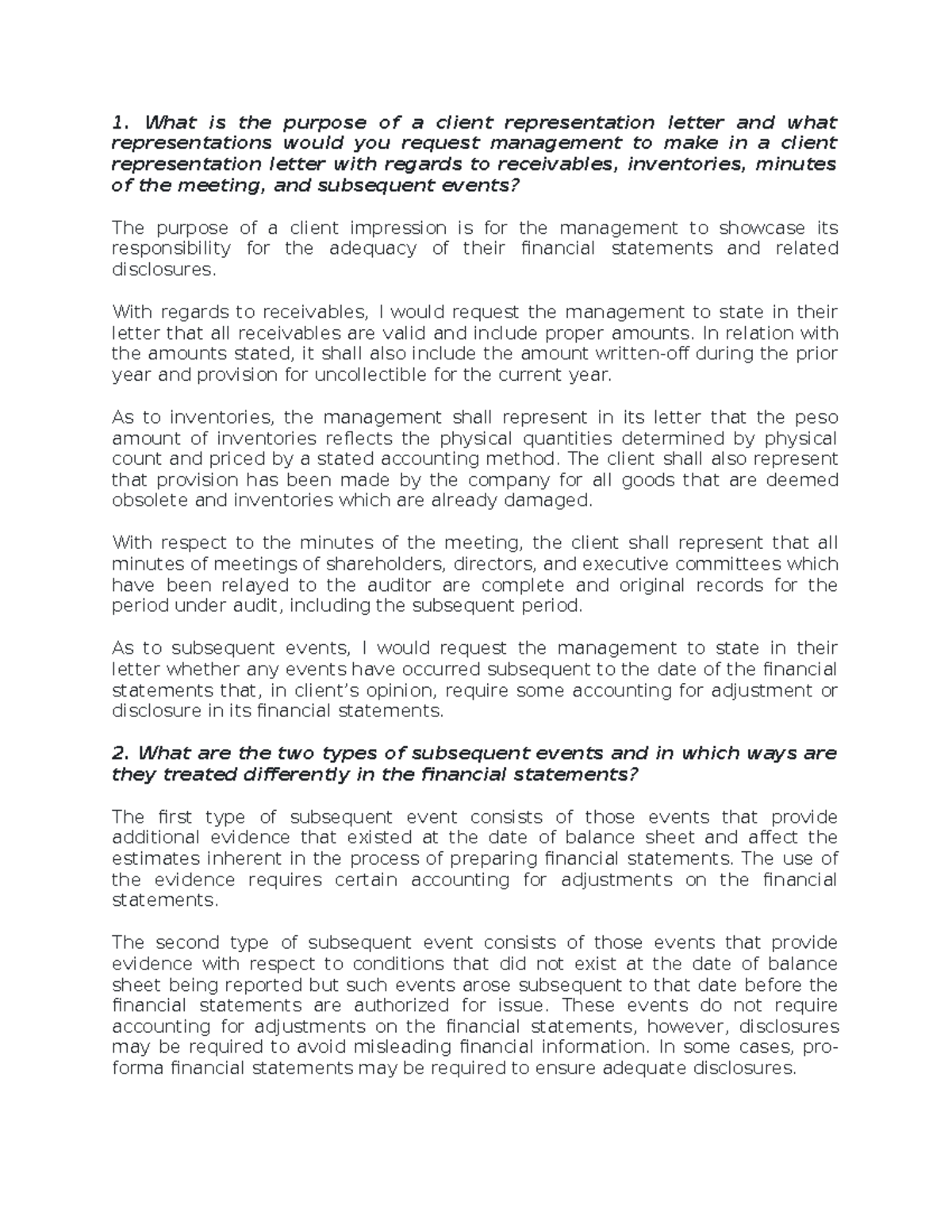 Forum - ... - 1. What is the purpose of a client representation letter ...
