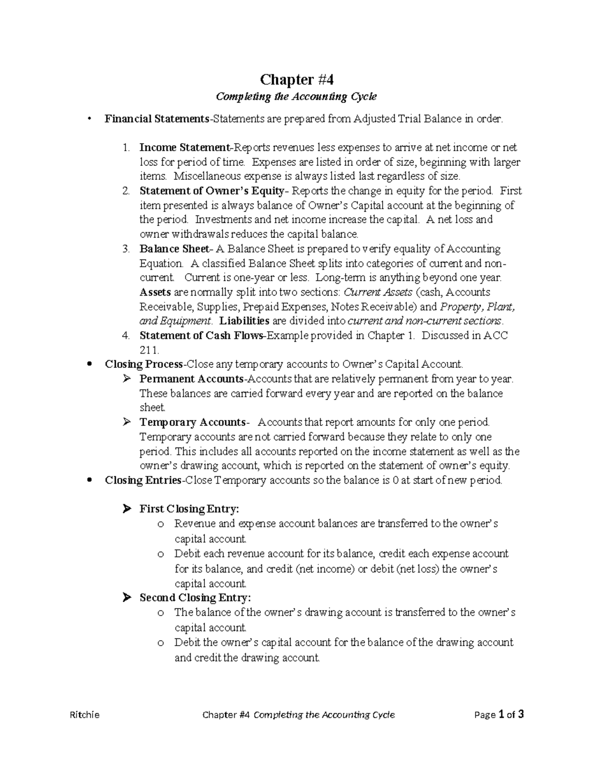 Chapter 4: Completing the Accounting Cycle (ACC 211) - Key Concepts and ...