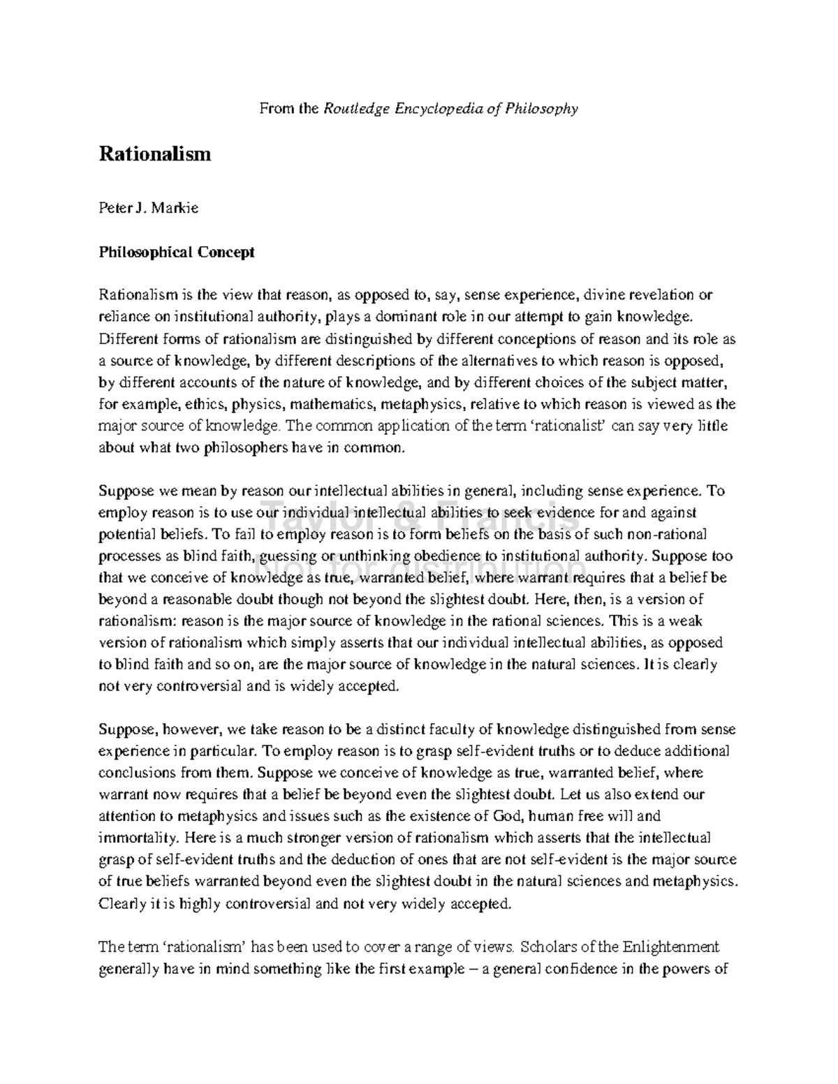 Rationalism in Philosophy: An Overview (PHIL 123) - Studocu