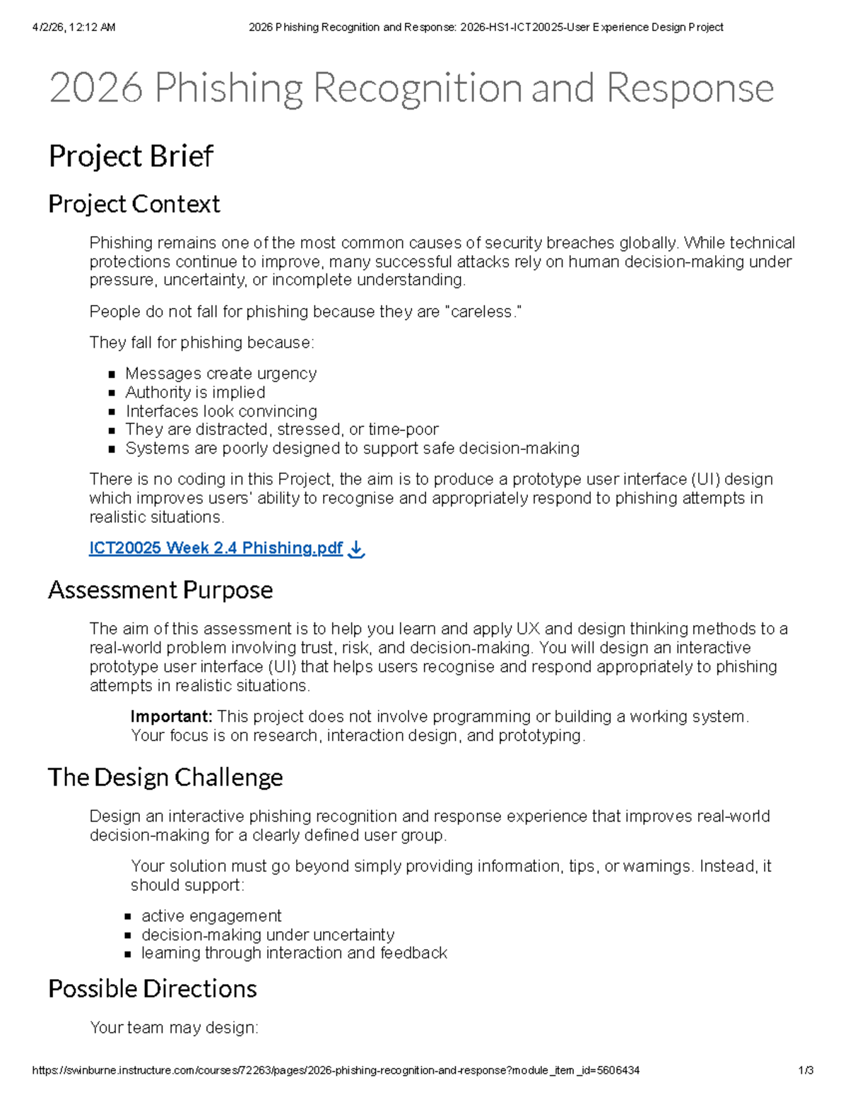 2026-HS1-ICT20025 Phishing Recognition & Response UX Design Project ...