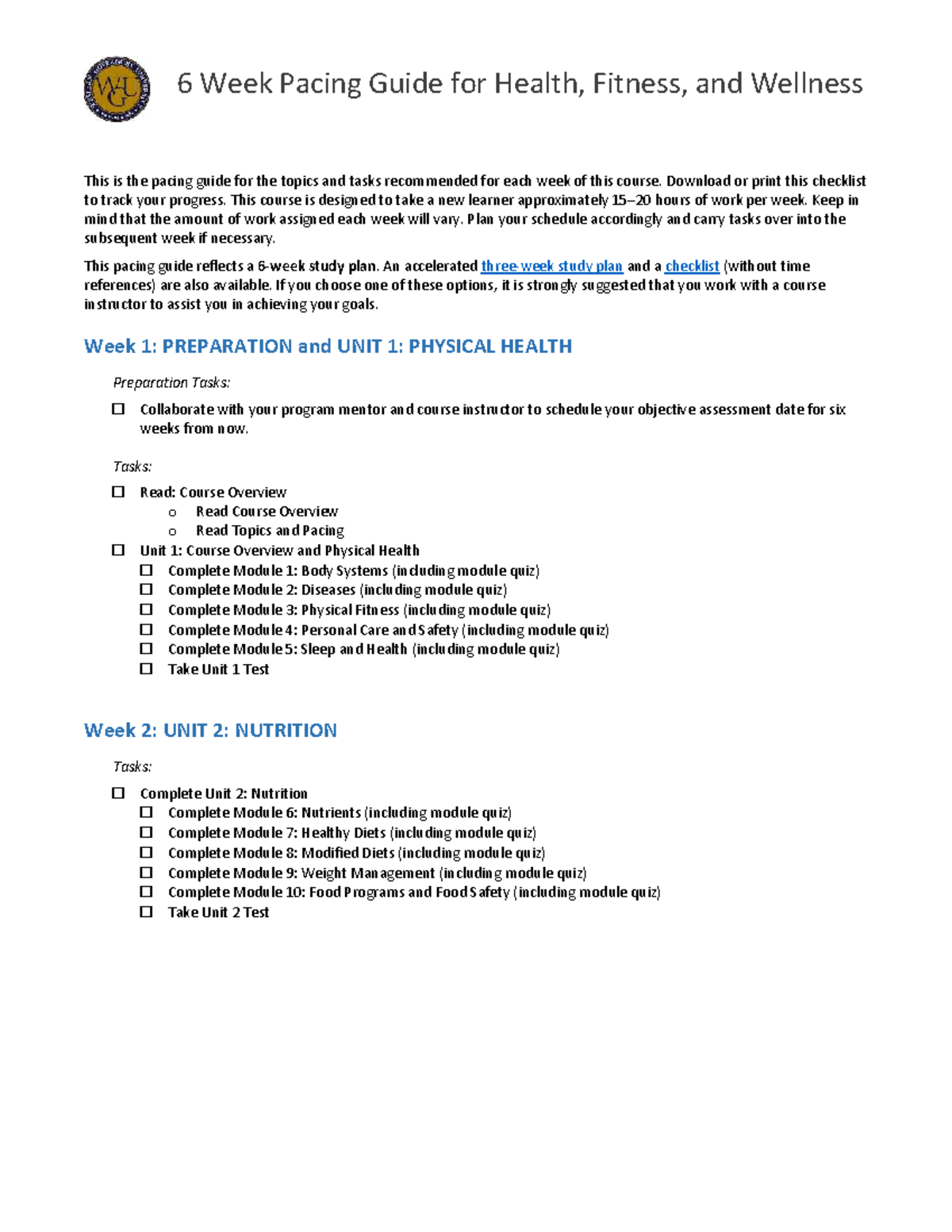 C458 v4 pacing-guide 6wk - 6 Week Pacing Guide for Health, Fitness, and ...