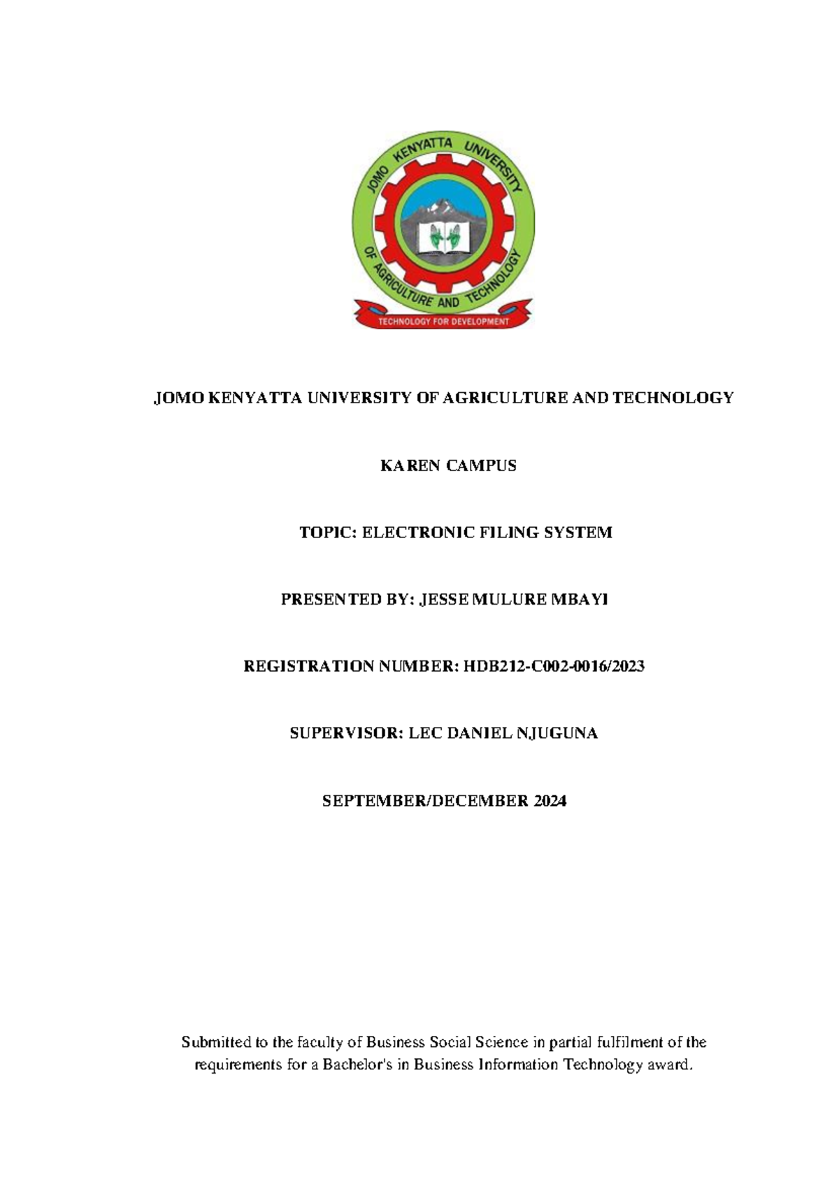 Electronic Filing System update - JOMO KENYATTA UNIVERSITY OF ...
