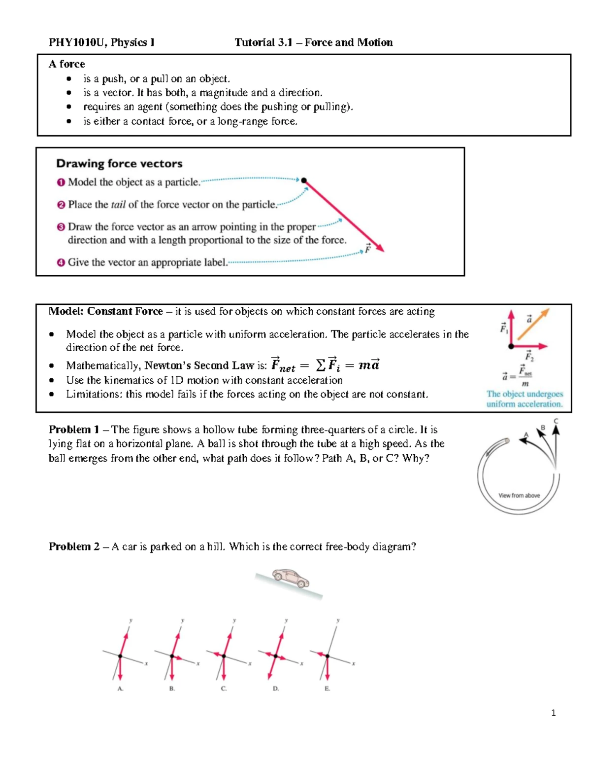 PHY1010U Final Exam Tutorial 2: Circular Motion Concepts and Problems ...