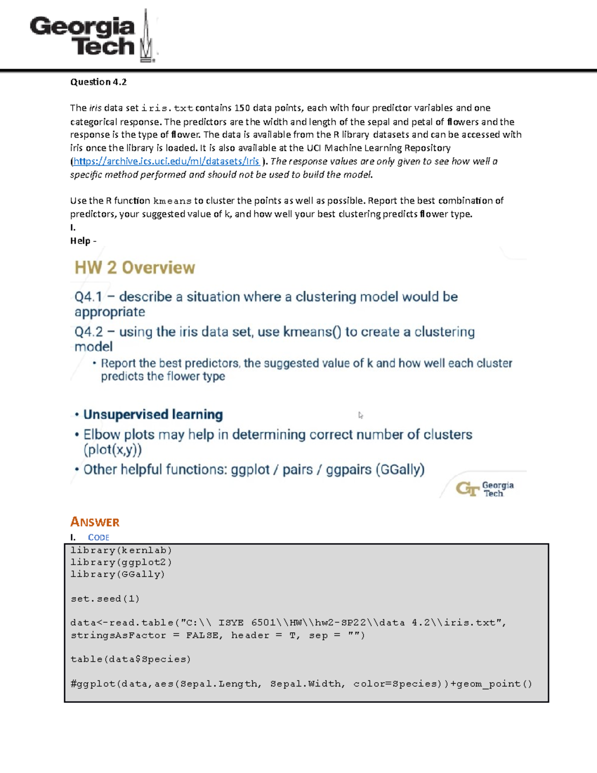 KMeans Clustering Analysis of Iris Dataset - Assignment 4.2 - Studocu