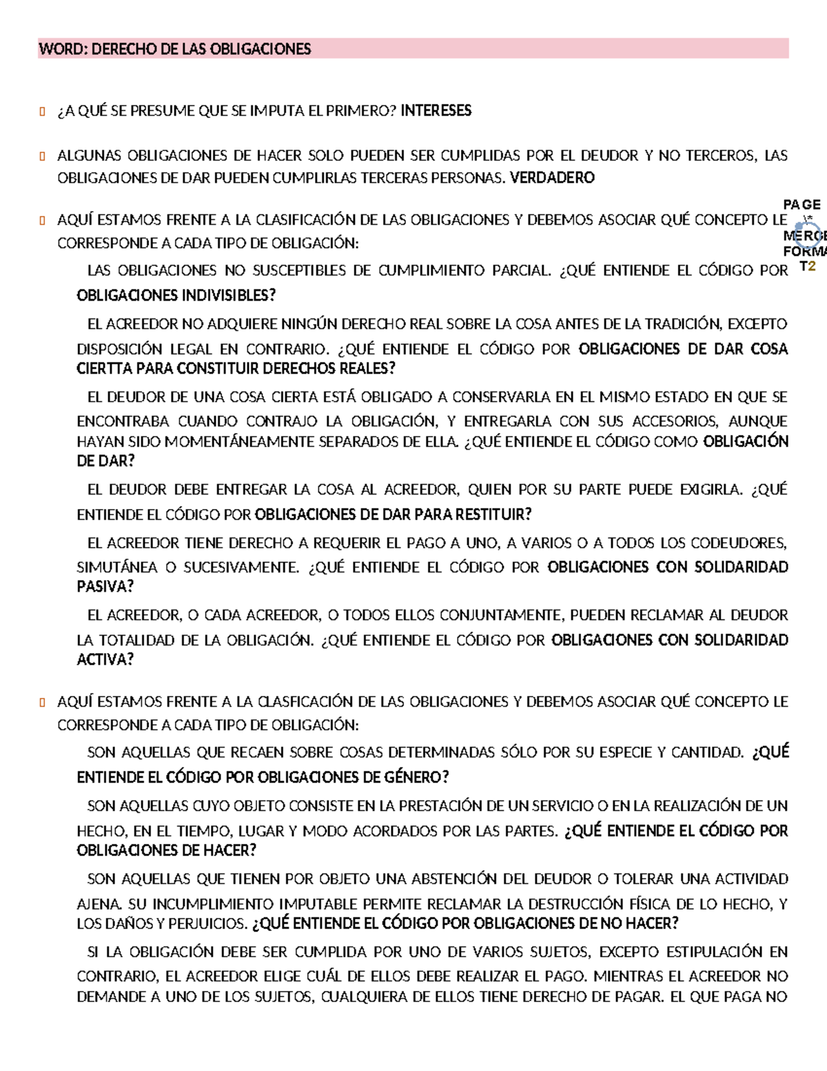 T2: Notas sobre el Derecho de las Obligaciones - Studocu
